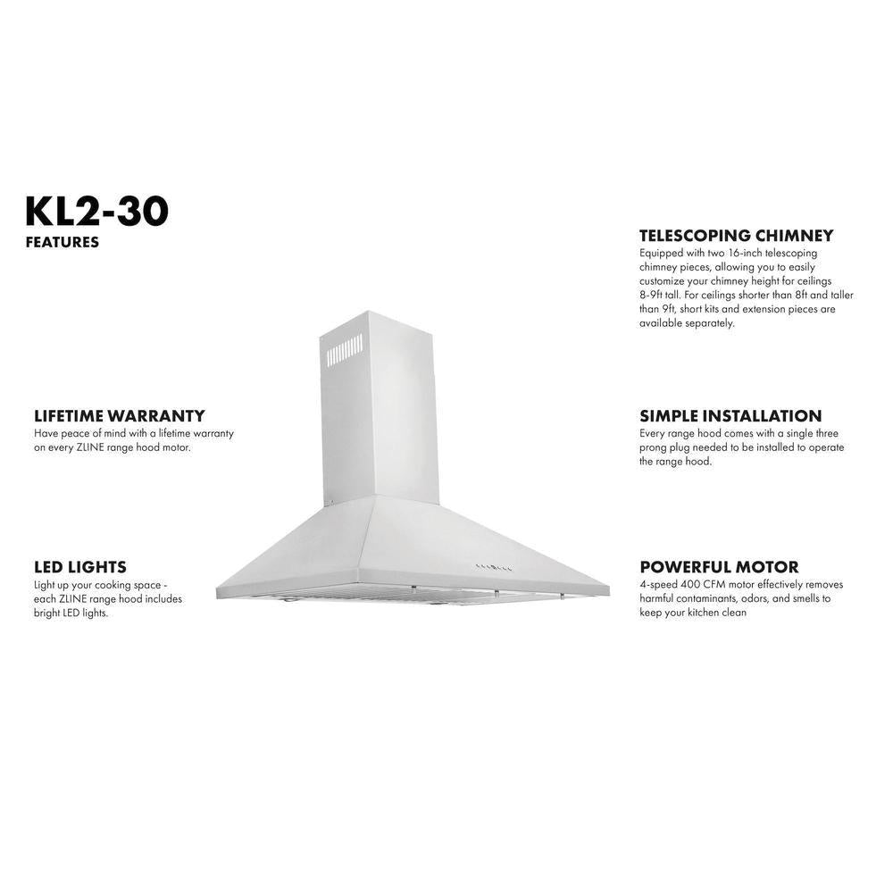 30 In. Convertible Vent Wall Mount Range Hood In Stainless Steel KL230