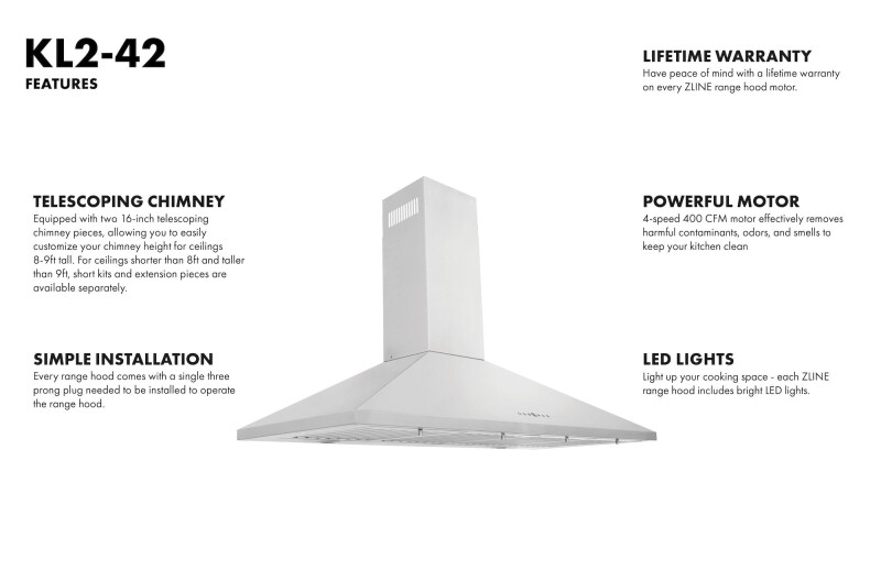 Convertible Vent Wall Mount Range Hood (KL2) - 42 Inch KL242