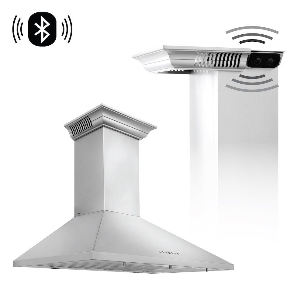 36 In. Crownsound™ Ducted Vent Wall Mount Range Hood In Stainless Steel With Built-in Bluetooth Speakers KL2CRNBT36