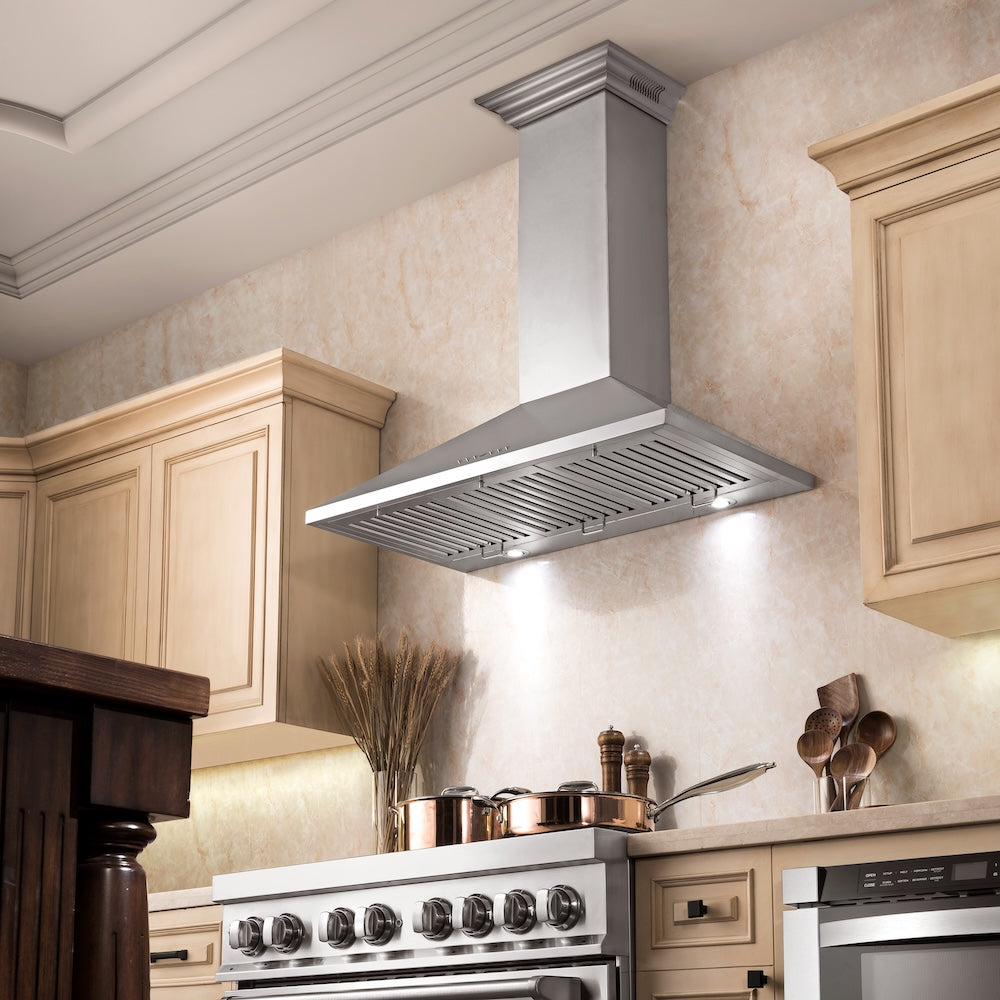 36 In. Crownsound™ Ducted Vent Wall Mount Range Hood In Stainless Steel With Built-in Bluetooth Speakers KL2CRNBT36