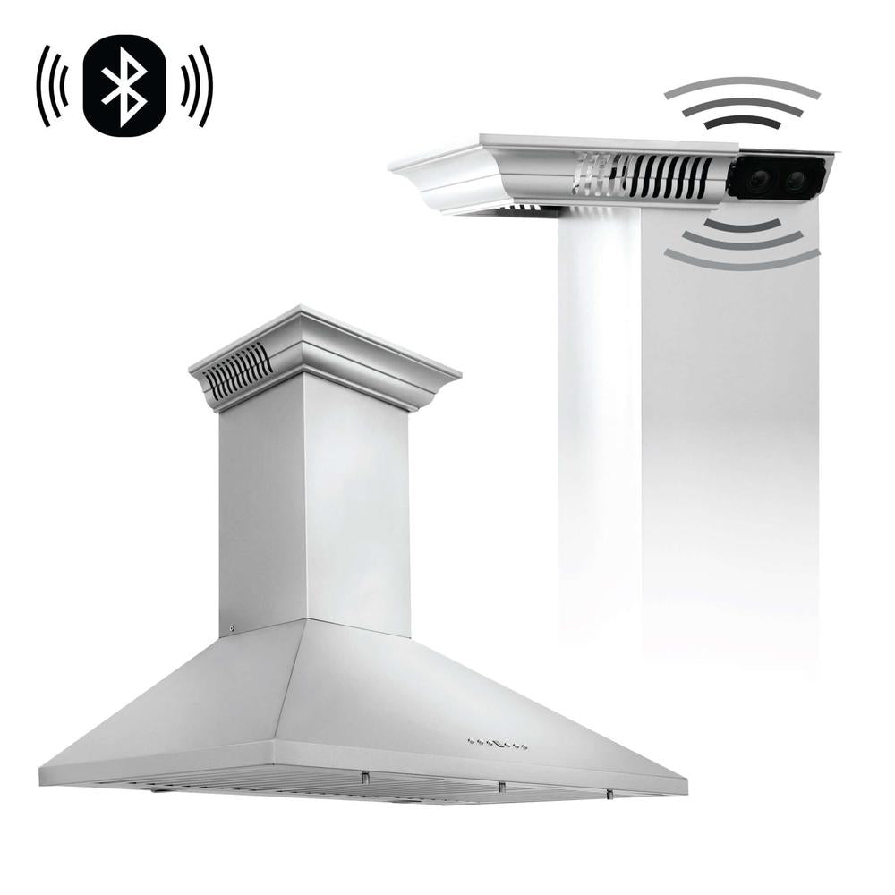 42 In. Crownsound™ Ducted Vent Wall Mount Range Hood In Stainless Steel With Built-in Bluetooth Speakers KL2CRNBT42