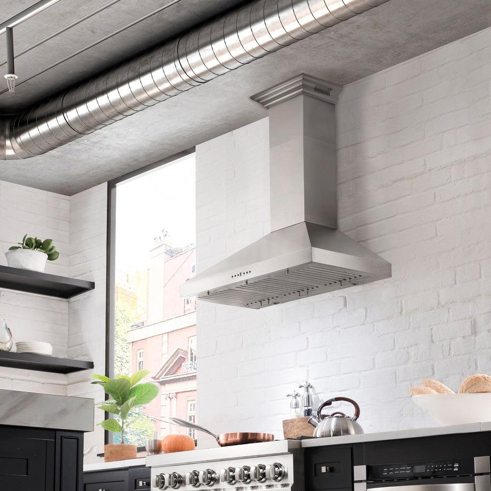 36 In. Crownsound™ Ducted Vent Wall Mount Range Hood In Stainless Steel With Built-in Bluetooth Speakers KL3CRNBT36