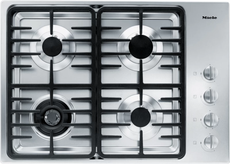 Gas cooktop with a dual wok burner for particularly wide ranging burner capacity. KM3465LP