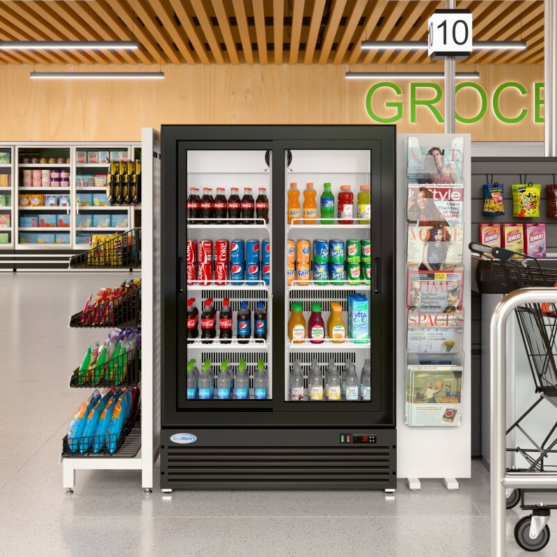35 in. 10 Cu. Ft. Low Height - Aisle End Retail Display Merchandiser Refrigerator in Black KMAEM210CSL, product image 4 of 13