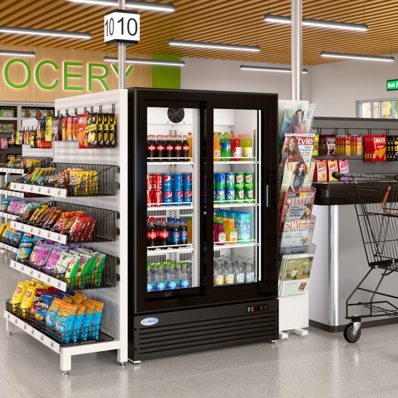 35 in. 10 Cu. Ft. Low Height - Aisle End Retail Display Merchandiser Refrigerator in Black KMAEM210CSL, product image 5 of 13