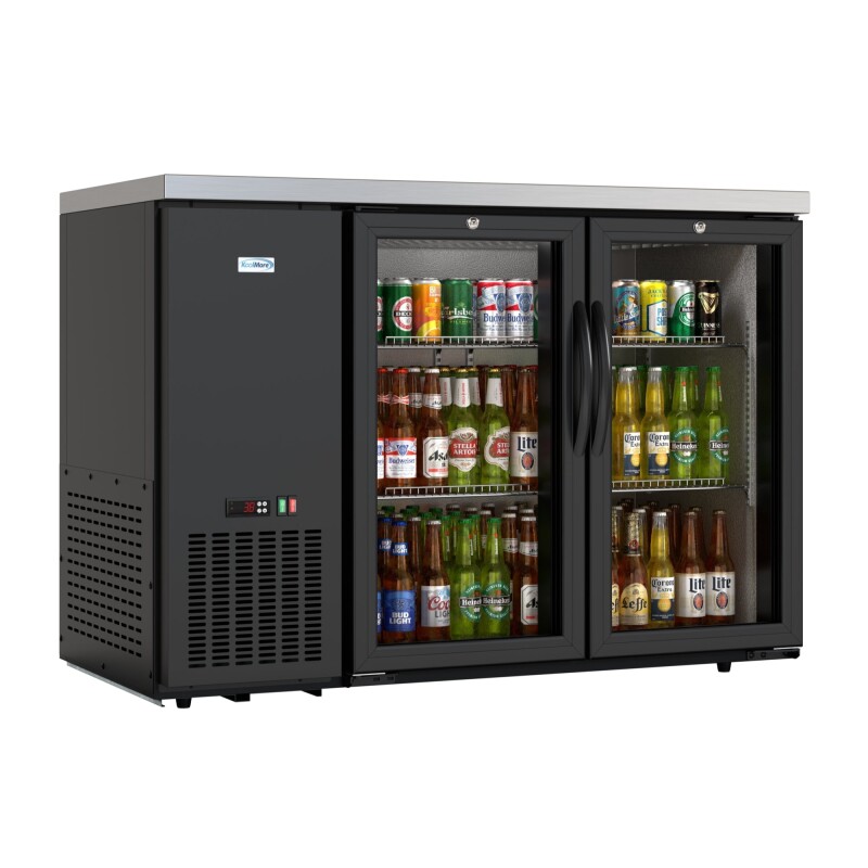 47 in. Commercial Two Glass Door Back Bar Cooler Refrigerator with Side Condenser and Compressor, LED Lighting, 11 Cu. Ft Capacity in Black KMBC2GDSCBK