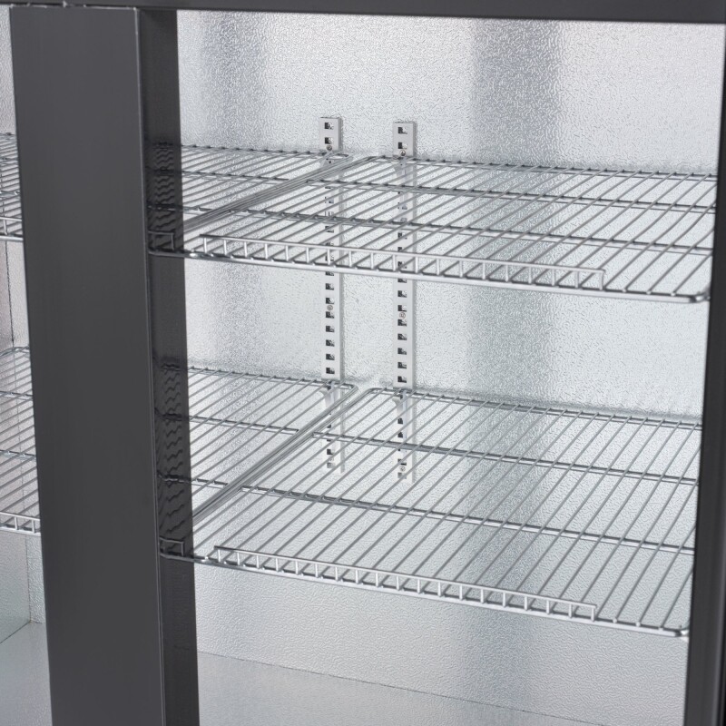47 in. Commercial Two Glass Door Back Bar Cooler Refrigerator with Side Condenser and Compressor, LED Lighting, 11 Cu. Ft Capacity in Black KMBC2GDSCBK