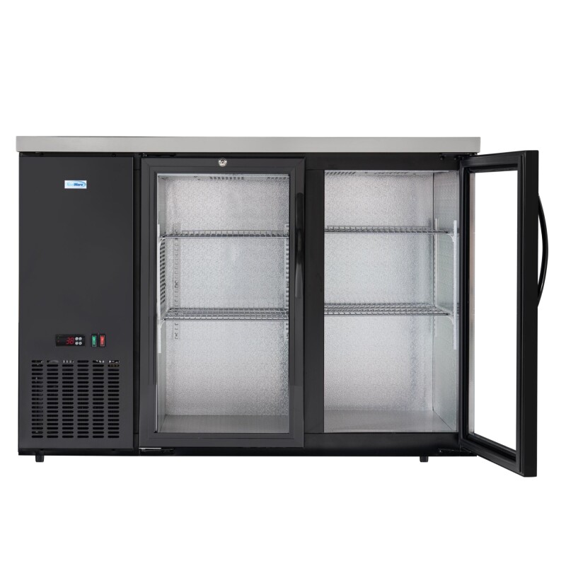 47 in. Commercial Two Glass Door Back Bar Cooler Refrigerator with Side Condenser and Compressor, LED Lighting, 11 Cu. Ft Capacity in Black KMBC2GDSCBK