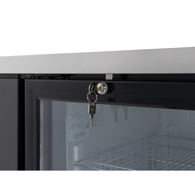 47 in. Commercial Two Glass Door Back Bar Cooler Refrigerator with Side Condenser and Compressor, LED Lighting, 11 Cu. Ft Capacity in Black KMBC2GDSCBK