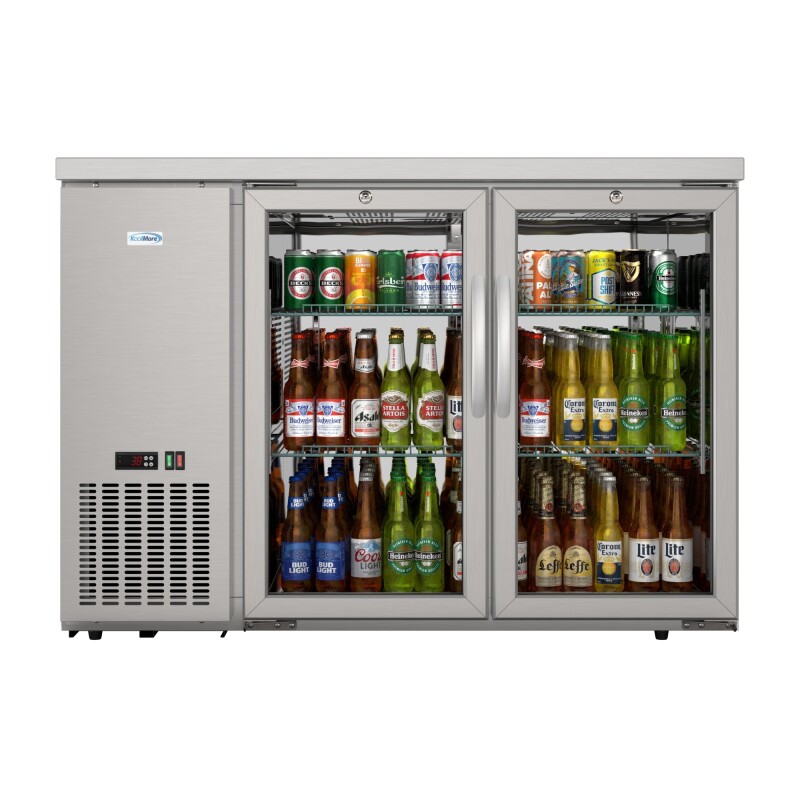 47 in. Commercial Two Glass Door Back Bar Cooler Refrigerator with Side Condenser and Compressor, LED Lighting, 11 Cu. Ft Capacity in Stainless-Steel KMBC2GDSCSS