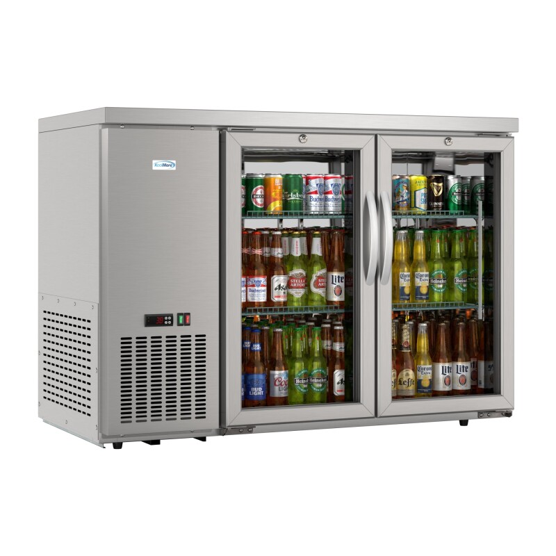 47 in. Commercial Two Glass Door Back Bar Cooler Refrigerator with Side Condenser and Compressor, LED Lighting, 11 Cu. Ft Capacity in Stainless-Steel KMBC2GDSCSS