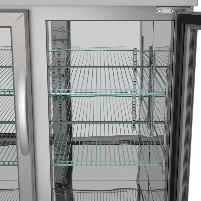 47 in. Commercial Two Glass Door Back Bar Cooler Refrigerator with Side Condenser and Compressor, LED Lighting, 11 Cu. Ft Capacity in Stainless-Steel KMBC2GDSCSS