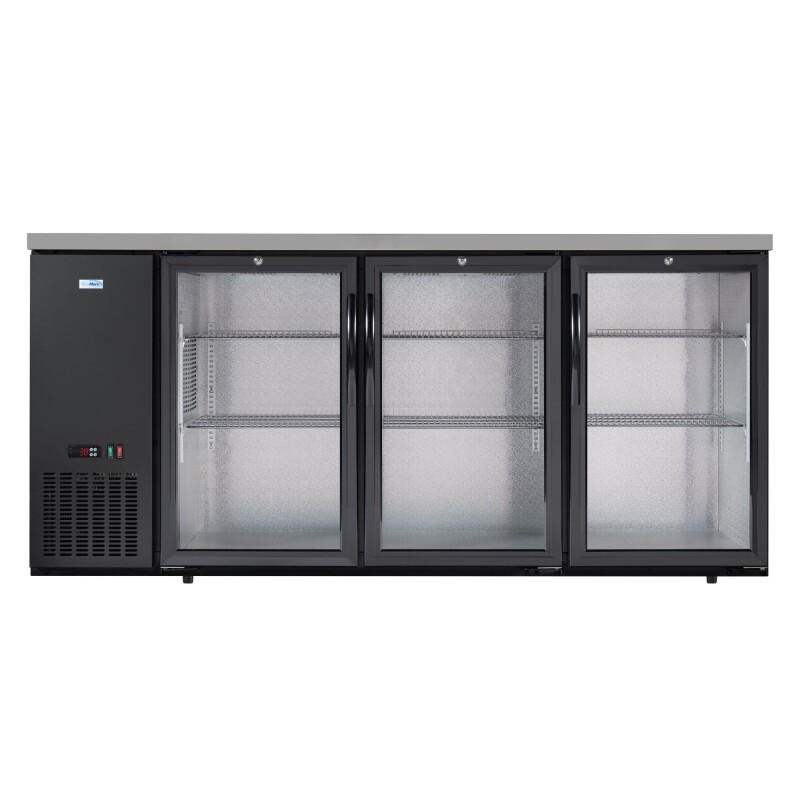 72 in. Commercial Three Glass Door Back Bar Cooler Refrigerator with Side Condenser and Compressor, LED Lighting, 18 Cu. Ft Capacity in Black KMBC3GDSCBK, product image 6 of 13
