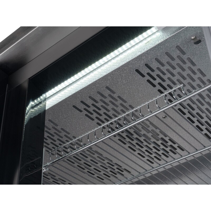 72 in. Commercial Three Glass Door Back Bar Cooler Refrigerator with Side Condenser and Compressor, LED Lighting, 18 Cu. Ft Capacity in Black KMBC3GDSCBK, product image 10 of 13