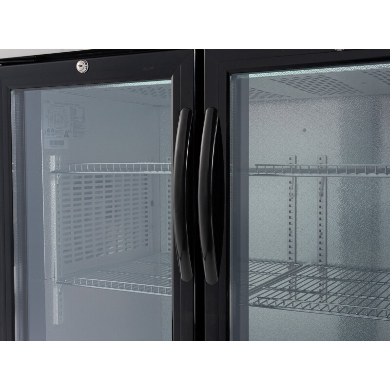 72 in. Commercial Three Glass Door Back Bar Cooler Refrigerator with Side Condenser and Compressor, LED Lighting, 18 Cu. Ft Capacity in Black KMBC3GDSCBK, product image 12 of 13