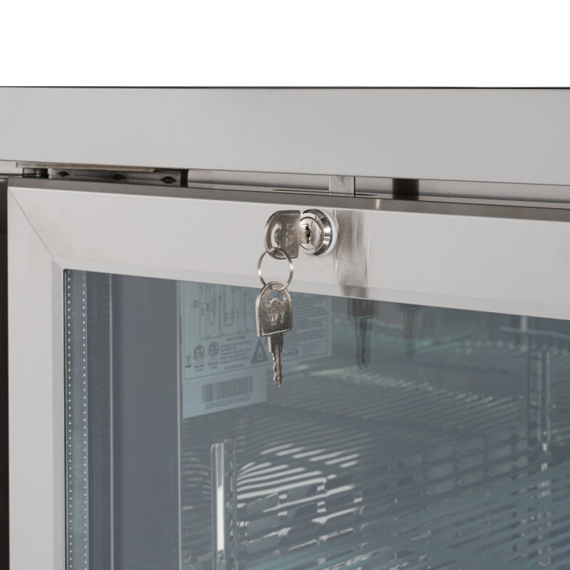 72 in. Commercial Three Glass Door Back Bar Cooler Refrigerator with Side Condenser and Compressor, LED Lighting, 18 Cu. Ft Capacity in Stainless-Steel KMBC3GDSCSS