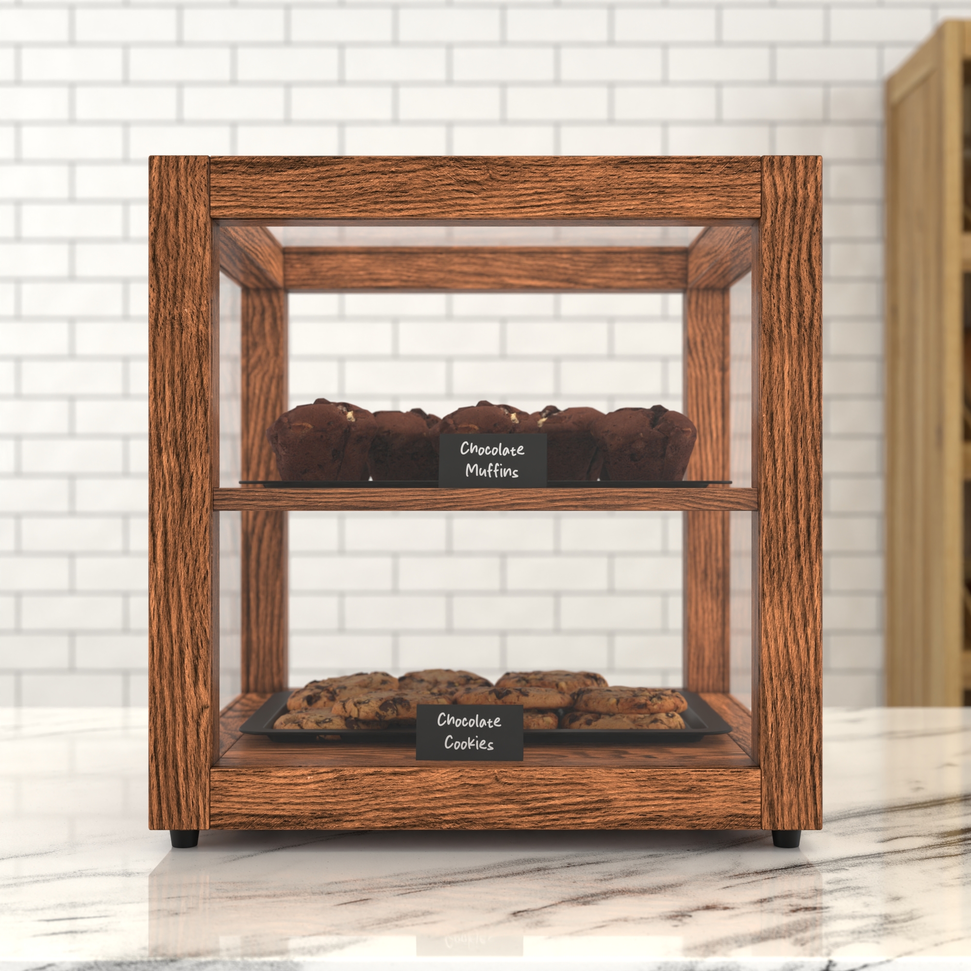 15 in. Artisan Wooden Bakery Display Square Case, 1 cu. ft., Dark Wood KMBDW15D, product image 3 of 13