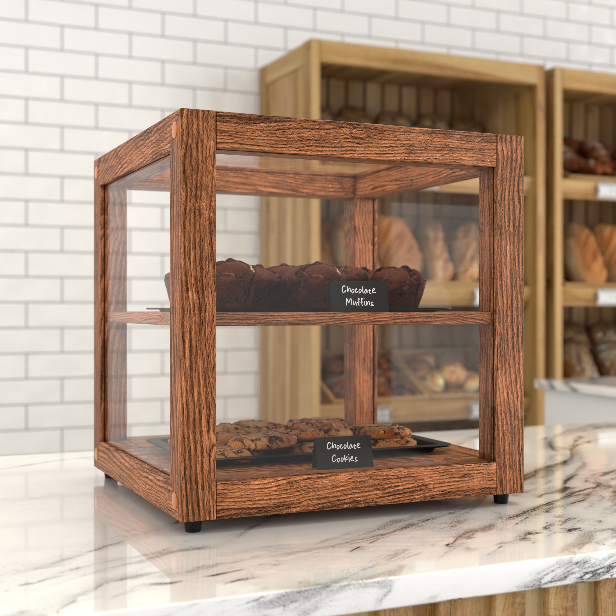15 in. Artisan Wooden Bakery Display Square Case, 1 cu. ft., Dark Wood KMBDW15D, product image 4 of 13