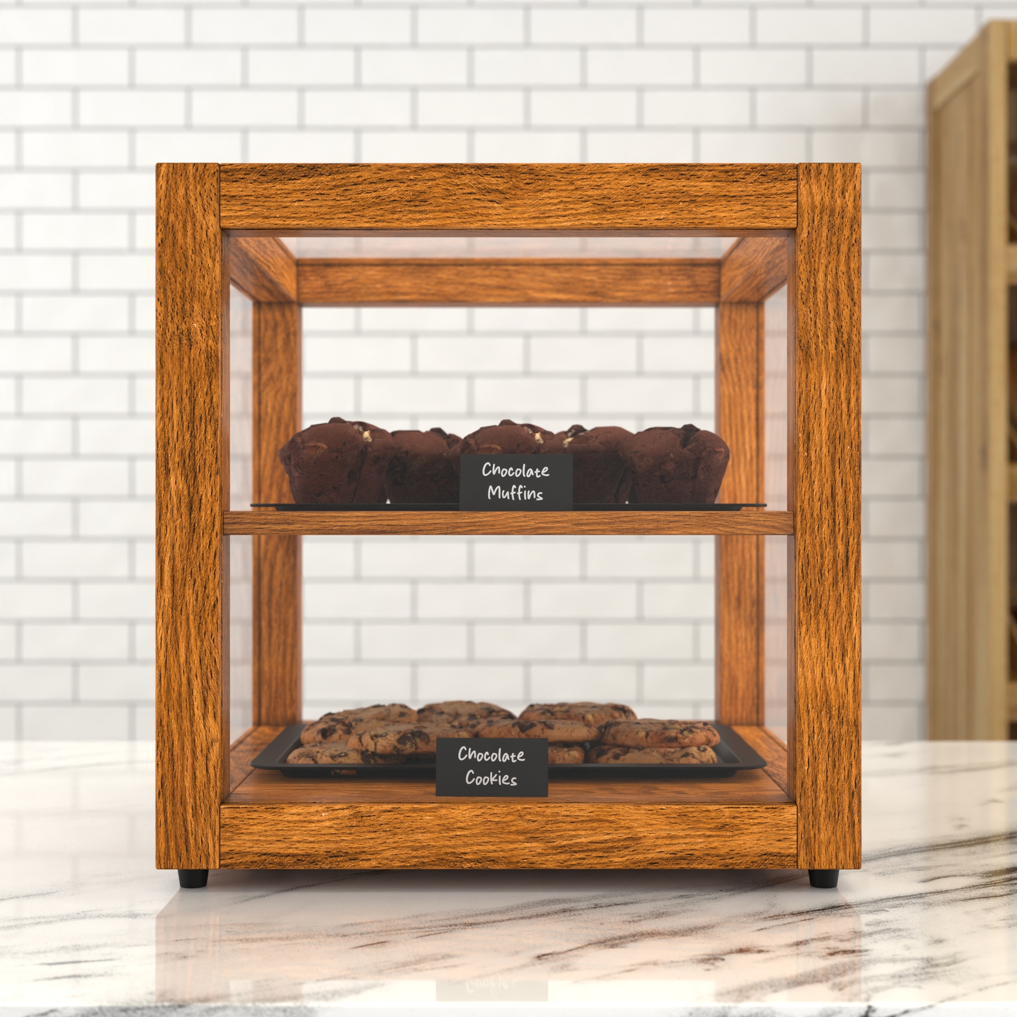 15 in. Artisan Wooden Bakery Display Square Case, 1 cu. ft., Light Wood KMBDW15L, product image 3 of 13