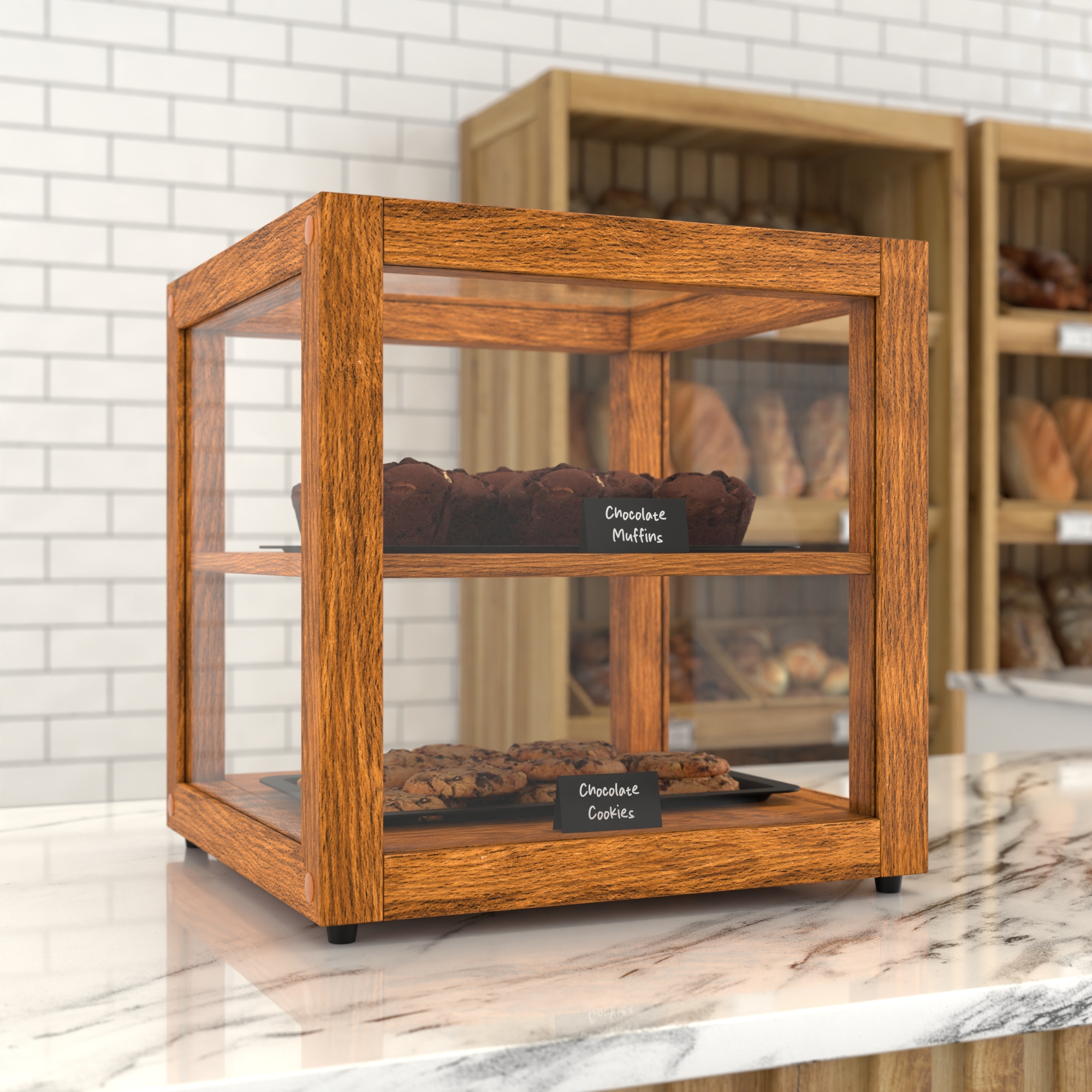 15 in. Artisan Wooden Bakery Display Square Case, 1 cu. ft., Light Wood KMBDW15L, product image 4 of 13