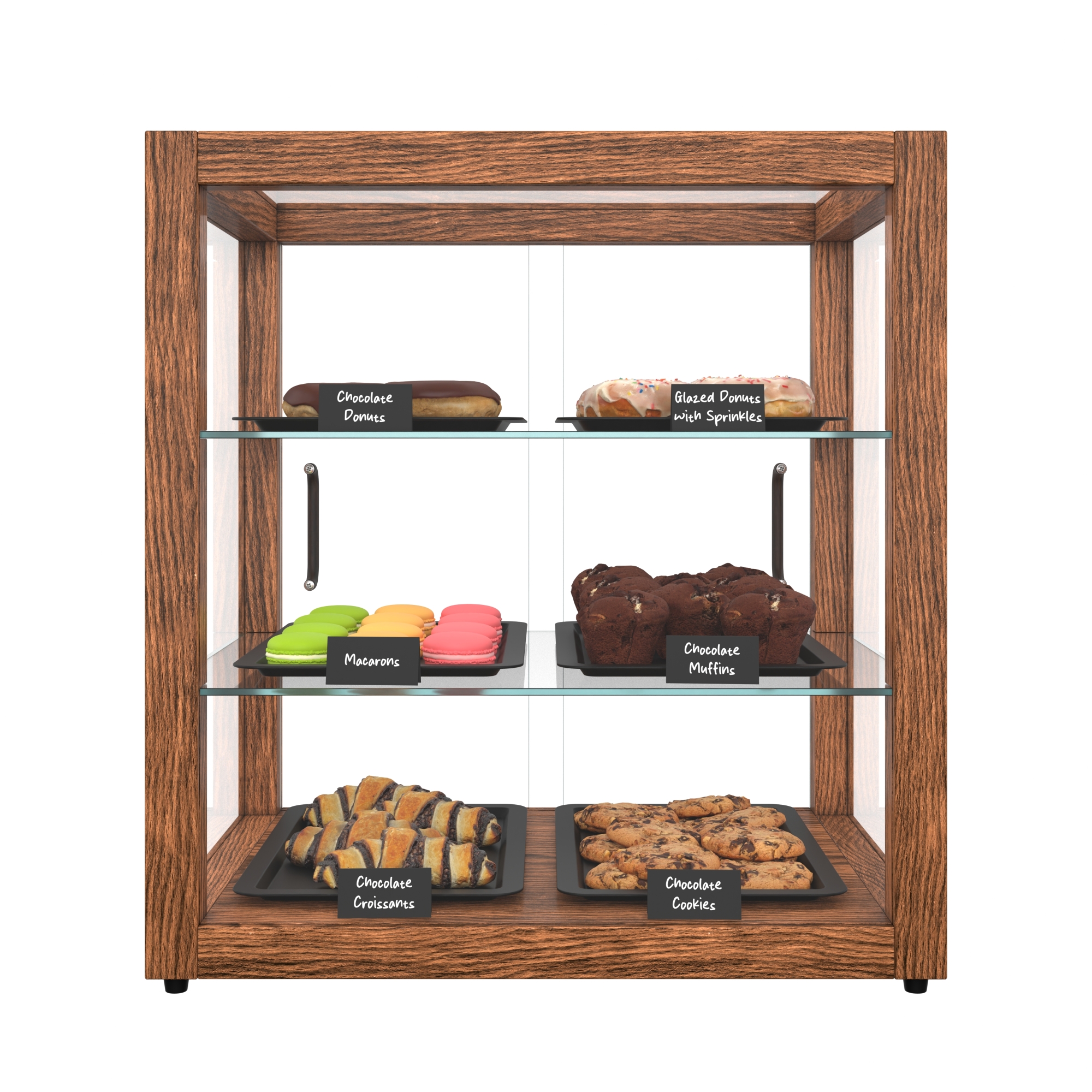 20 in. Artisan Wooden Bakery Square Display Case, 2.5 cu. ft., Dark Wood, 3 Tiers KMBDW20D