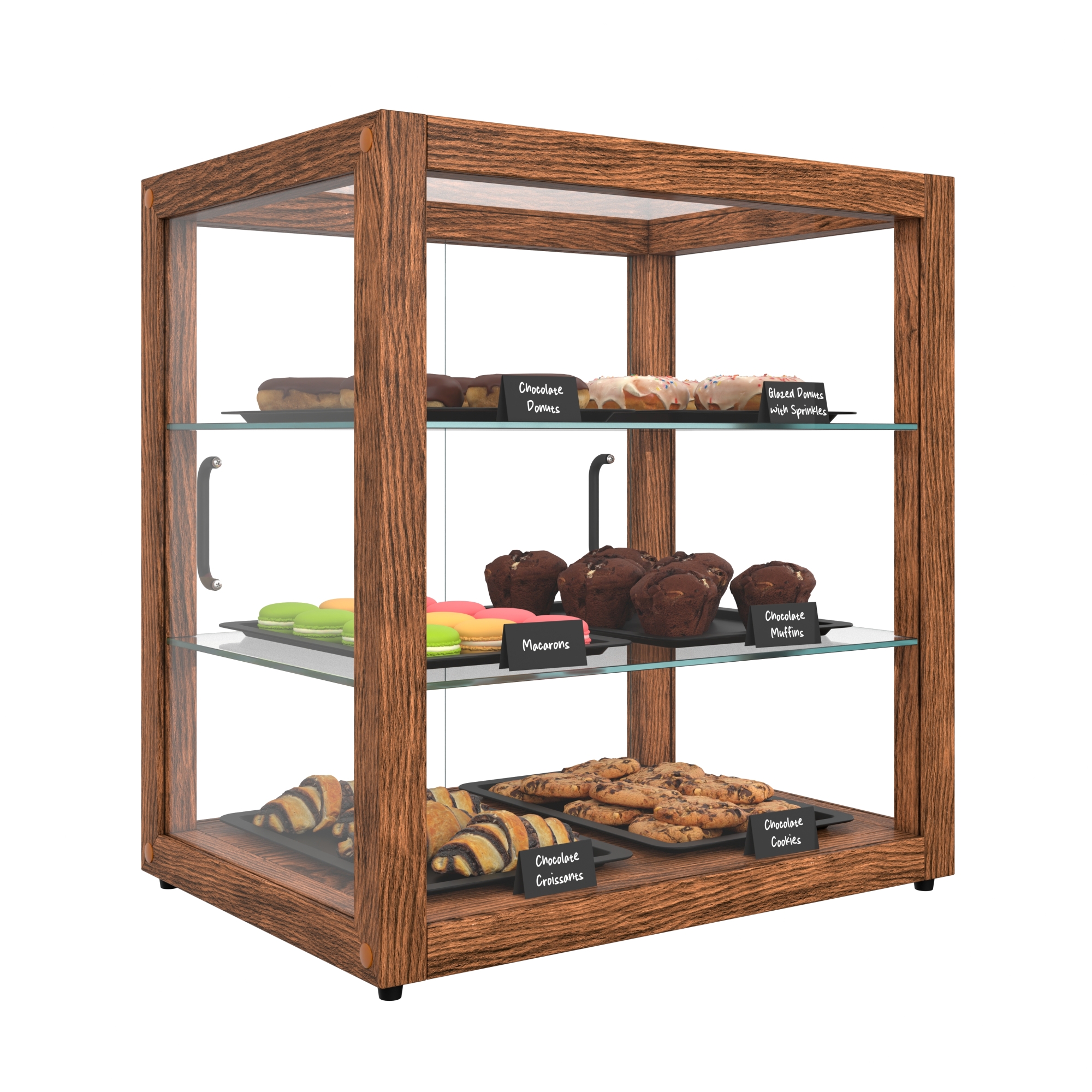 20 in. Artisan Wooden Bakery Square Display Case, 2.5 cu. ft., Dark Wood, 3 Tiers KMBDW20D, product image 5 of 13