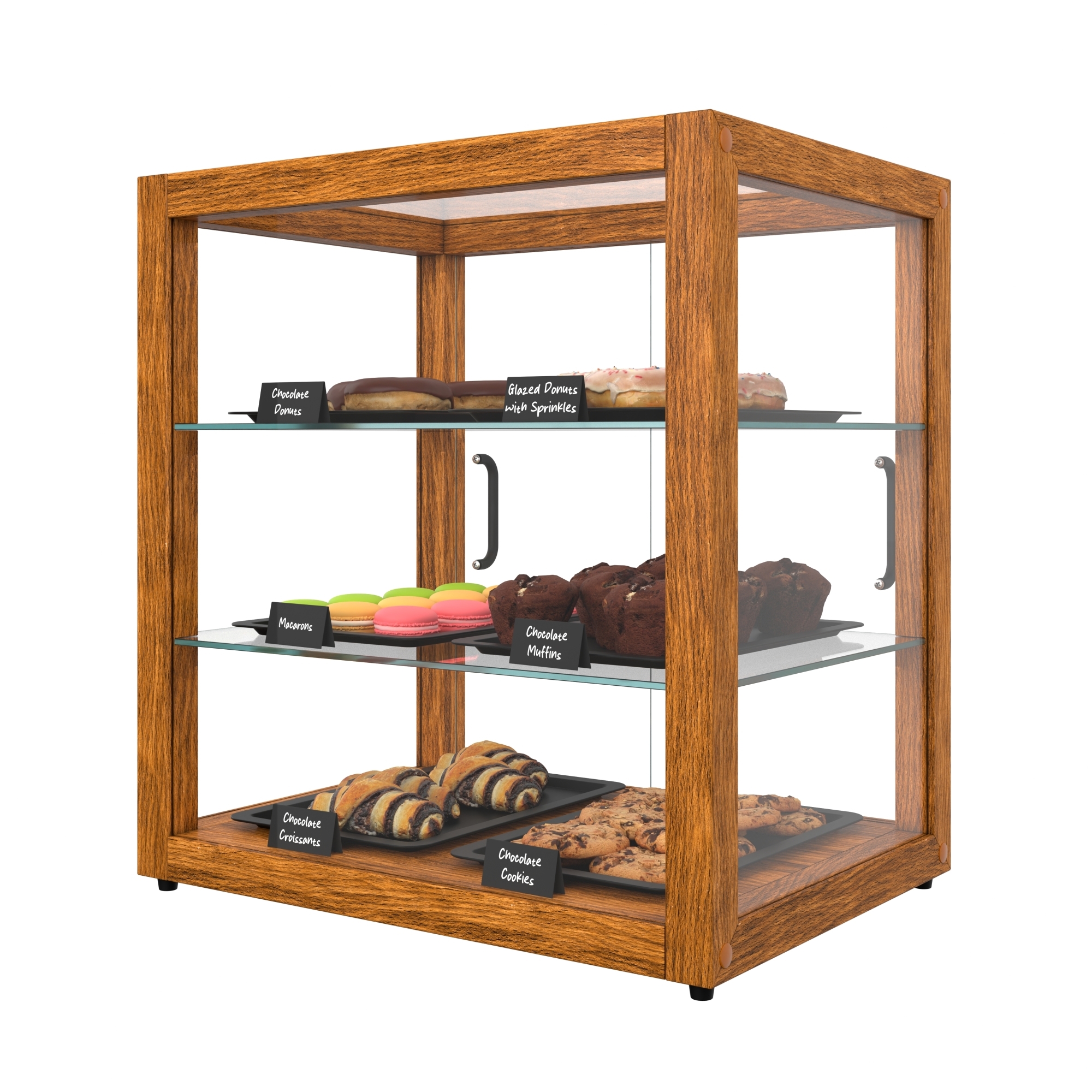 20 in. Artisan Wooden Bakery Square Display Case, 2.5 cu. ft., Light Wood, 3 Tiers KMBDW20L, product image 6 of 13