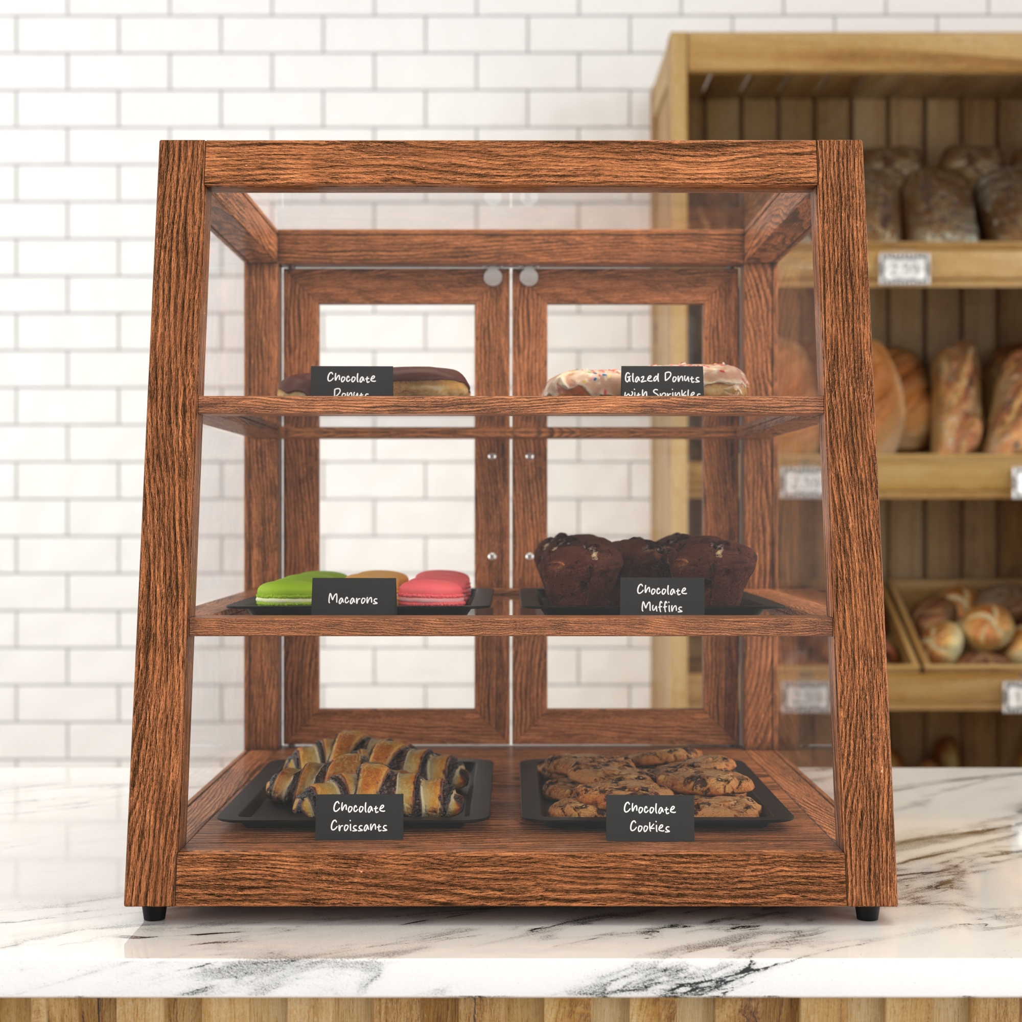 21 in. Artisan Wooden Bakery Display Slanted Case, 3.5 cu. ft., Dark Wood KMBDW21SLD, product image 3 of 13