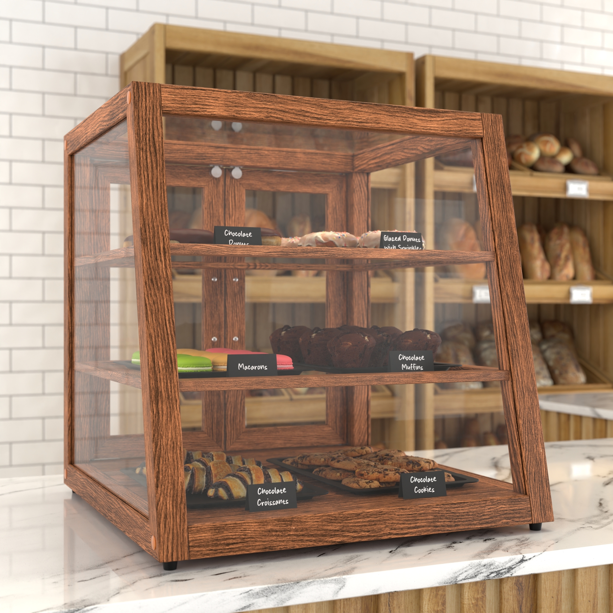 21 in. Artisan Wooden Bakery Display Slanted Case, 3.5 cu. ft., Dark Wood KMBDW21SLD, product image 4 of 13
