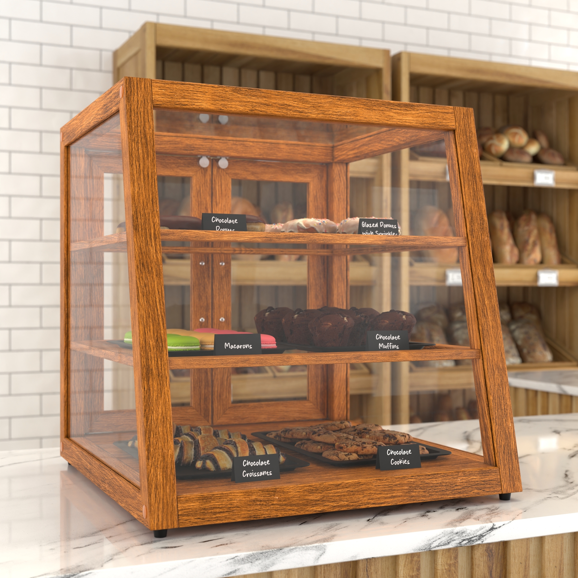 21 in. Artisan Wooden Bakery Display Slanted Case, 3.5 cu. ft., Light Wood KMBDW21SLL, product image 4 of 13