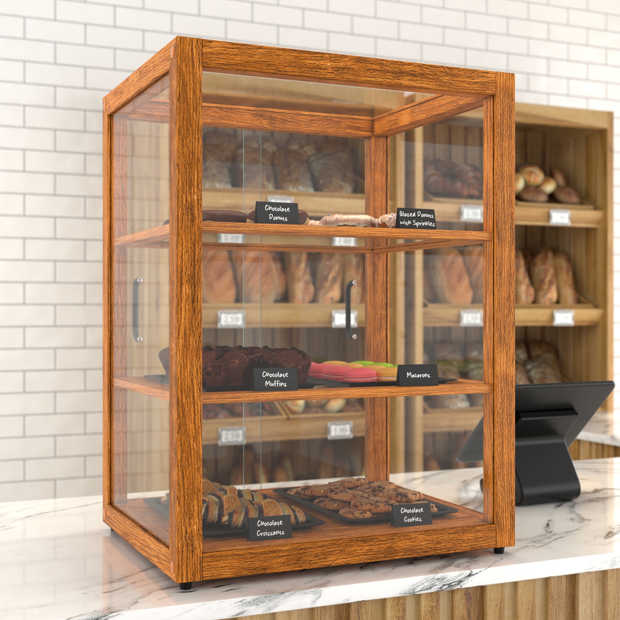21 in. Artisan Wooden Bakery Display Upright Case, 3.5 cu. ft., Light Wood KMBDW25L, product image 4 of 13