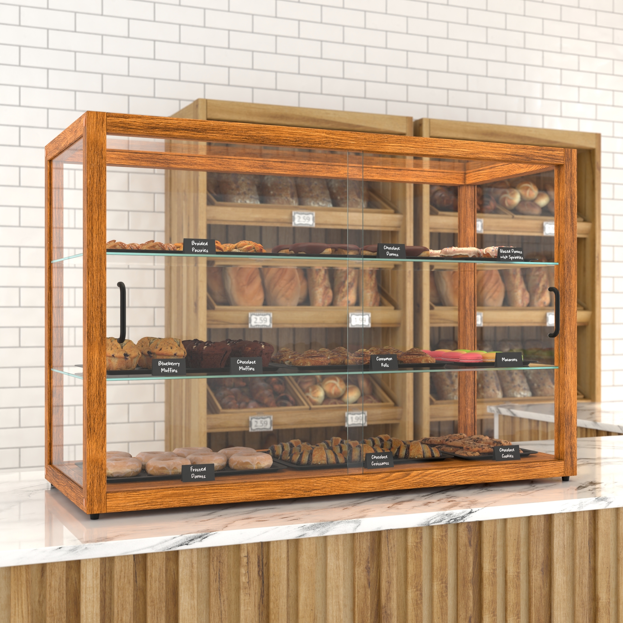 42 in. Artisan Wooden Bakery Display Horizontal Case, 8 cu. ft., Light Wood KMBDW42L, product image 4 of 13