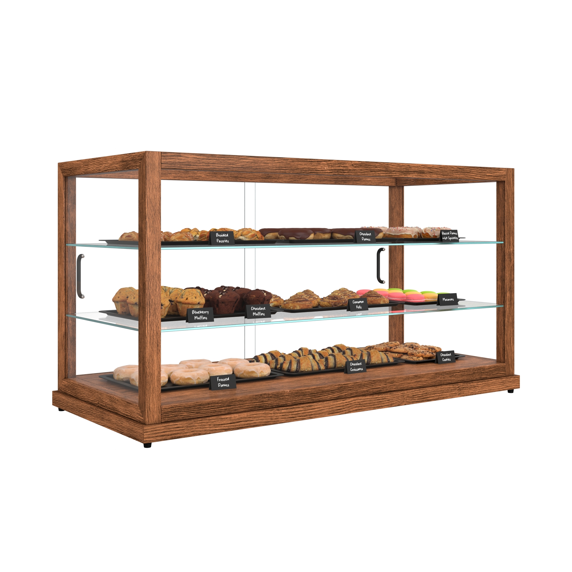 44 in. Artisan Wooden Bakery Display Horizontal Case, 9 cu. ft., Dark Wood KMBDW44D, product image 5 of 13