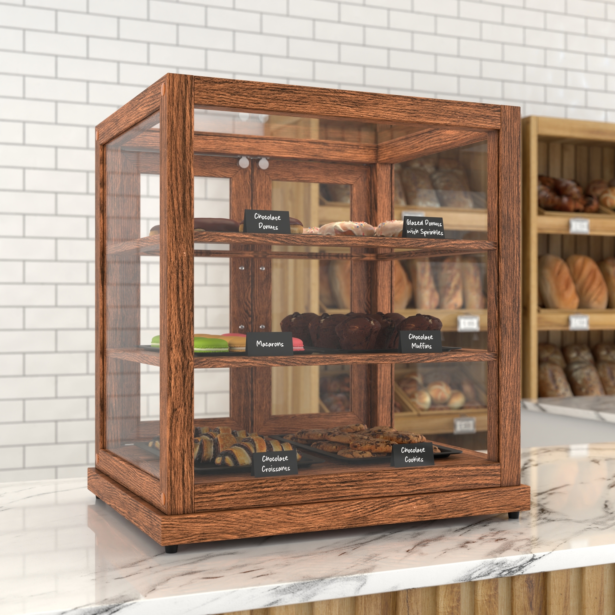 25 in. Artisan Wooden Bakery Display Upright Case, 4 cu. ft., Dark Wood KMBDW4CUD, product image 4 of 13