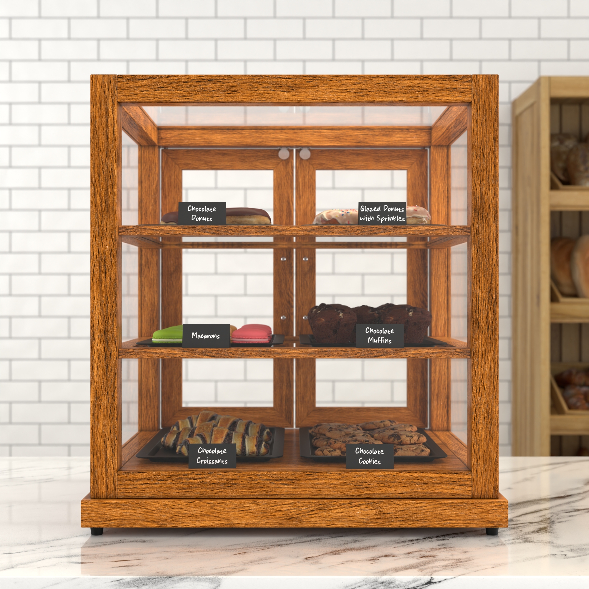 25 in. Artisan Wooden Bakery Display Upright Case, 4 cu. ft., Light Wood KMBDW4CUL, product image 3 of 13