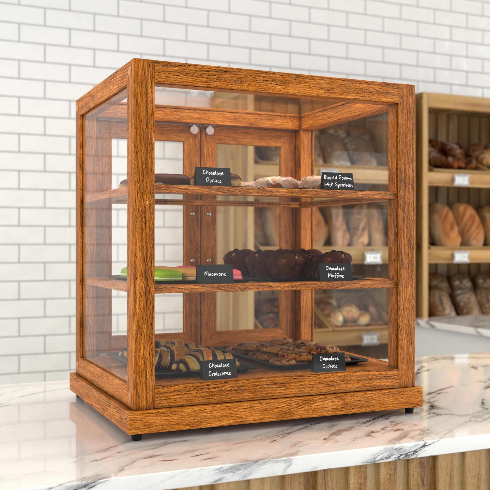 25 in. Artisan Wooden Bakery Display Upright Case, 4 cu. ft., Light Wood KMBDW4CUL, product image 4 of 13