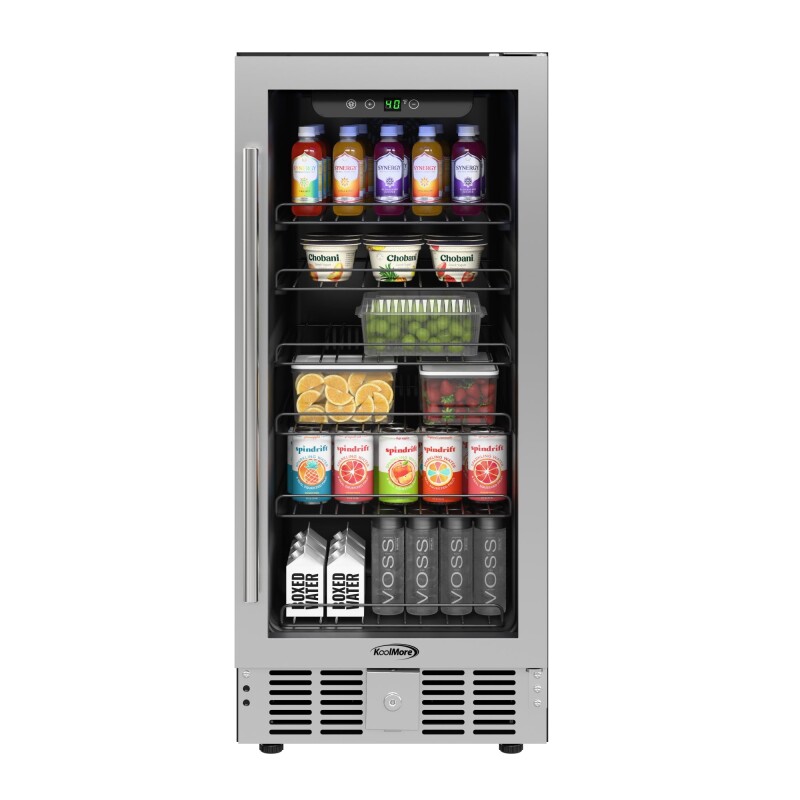 15 in. Small Stainless Steel, Glass-Door Built-In Refrigerator and Beverage Cooler, 3 cu. ft KMBIR3CGD