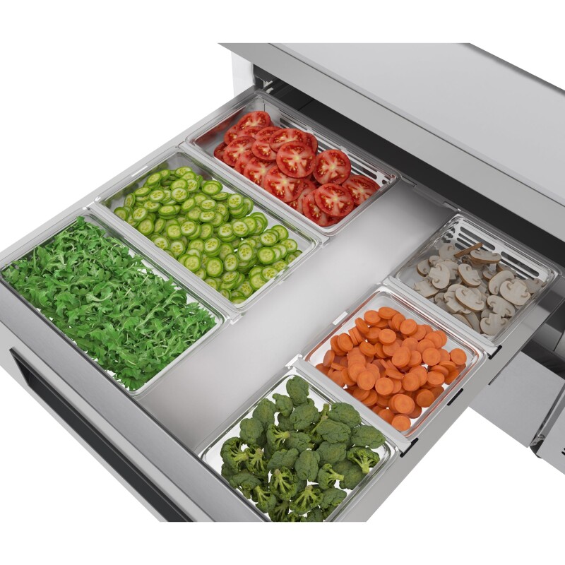 36 in. Commercial Chef Base Refrigerator Storage Cabinet for Cold Foods, Fresh Ingredients, and Condiments, Refrigerated Pull-Out Drawers, Rolling Caster Wheels, ETL Listed KMBR362D, product image 4 of 10