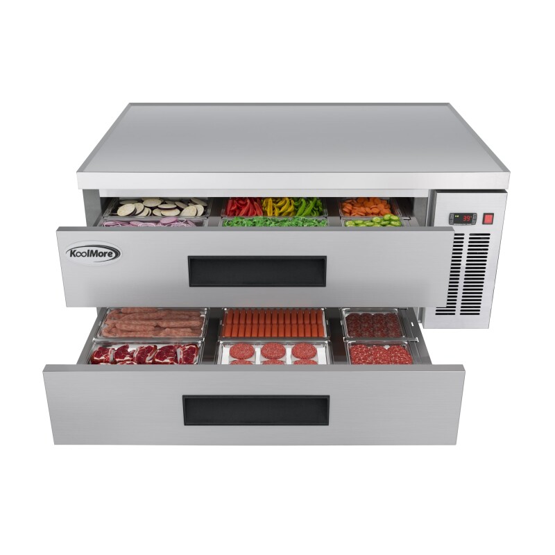 48 in. Commercial Chef Base Refrigerator Storage Cabinet for Cold Foods, Fresh Ingredients, and Condiments, Refrigerated Pull-Out Drawers, Rolling Caster Wheels, ETL Listed KMBR482D, product image 2 of 10