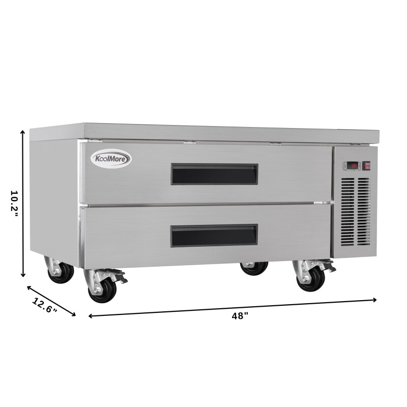 48 in. Commercial Chef Base Refrigerator Storage Cabinet for Cold Foods, Fresh Ingredients, and Condiments, Refrigerated Pull-Out Drawers, Rolling Caster Wheels, ETL Listed KMBR482D, product image 3 of 10