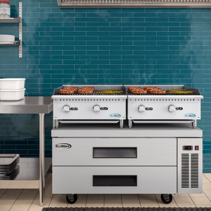 48 in. Commercial Chef Base Refrigerator Storage Cabinet for Cold Foods, Fresh Ingredients, and Condiments, Refrigerated Pull-Out Drawers, Rolling Caster Wheels, ETL Listed KMBR482D, product image 5 of 10