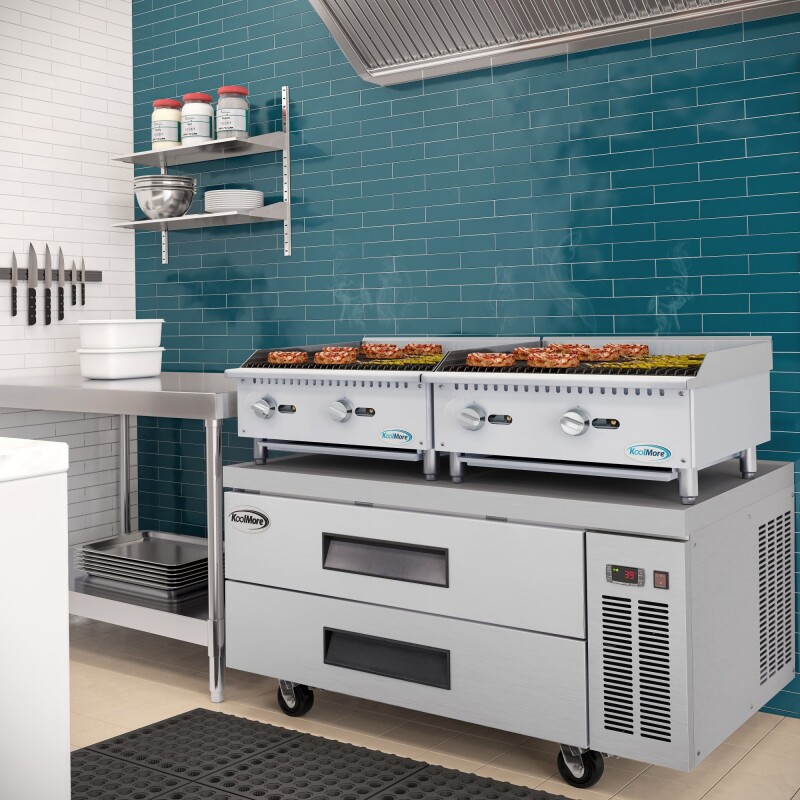 48 in. Commercial Chef Base Refrigerator Storage Cabinet for Cold Foods, Fresh Ingredients, and Condiments, Refrigerated Pull-Out Drawers, Rolling Caster Wheels, ETL Listed KMBR482D, product image 6 of 10