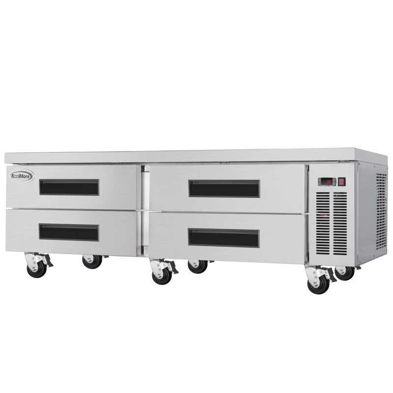 72 in. Commercial Chef Base Refrigerator Storage Cabinet for Cold Foods, Fresh Ingredients, and Condiments, Refrigerated Pull-Out Drawers, Rolling Caster Wheels, ETL Listed KMBR724D, product image 2 of 10