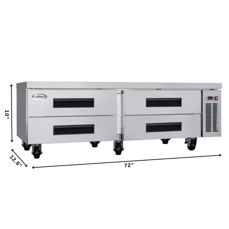 72 in. Commercial Chef Base Refrigerator Storage Cabinet for Cold Foods, Fresh Ingredients, and Condiments, Refrigerated Pull-Out Drawers, Rolling Caster Wheels, ETL Listed KMBR724D, product image 3 of 10