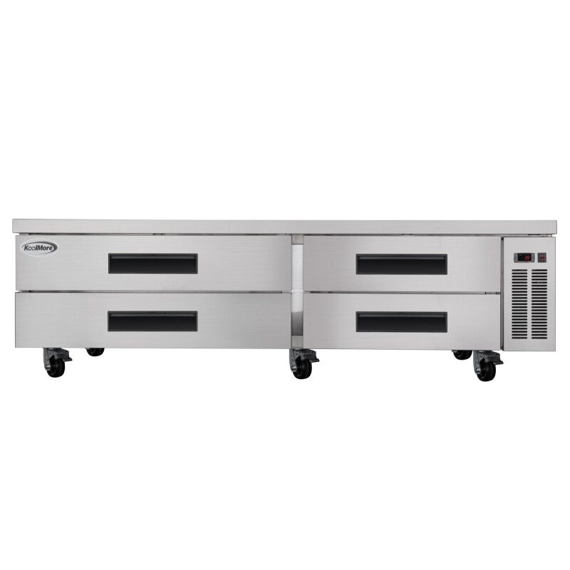 84 in. Commercial Chef Base Refrigerator Storage Cabinet for Cold Foods, Fresh Ingredients, and Condiments, Refrigerated Pull-Out Drawers, Rolling Caster Wheels, ETL Listed KMBR844D
