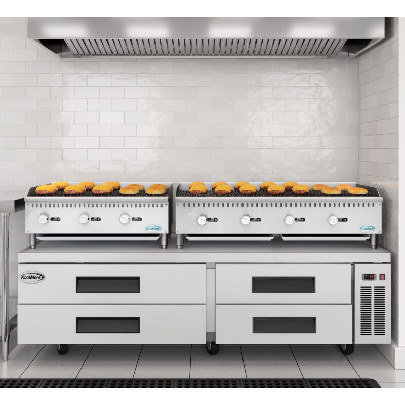84 in. Commercial Chef Base Refrigerator Storage Cabinet for Cold Foods, Fresh Ingredients, and Condiments, Refrigerated Pull-Out Drawers, Rolling Caster Wheels, ETL Listed KMBR844D, product image 5 of 11
