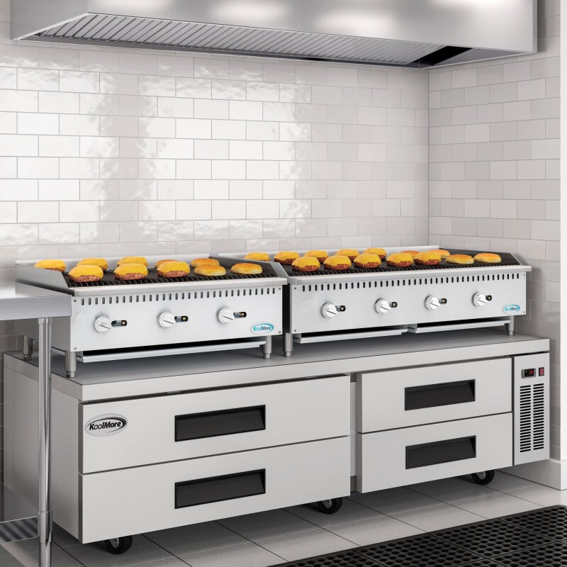 84 in. Commercial Chef Base Refrigerator Storage Cabinet for Cold Foods, Fresh Ingredients, and Condiments, Refrigerated Pull-Out Drawers, Rolling Caster Wheels, ETL Listed KMBR844D, product image 6 of 11