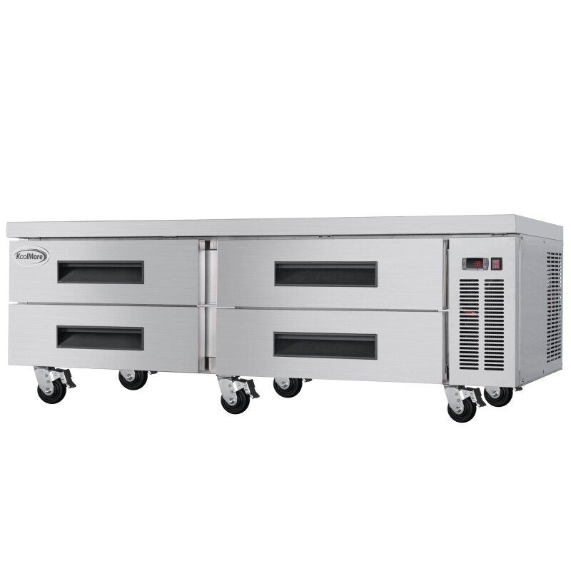84 in. Commercial Chef Base Refrigerator Storage Cabinet for Cold Foods, Fresh Ingredients, and Condiments, Refrigerated Pull-Out Drawers, Rolling Caster Wheels, ETL Listed KMBR844D, product image 7 of 11