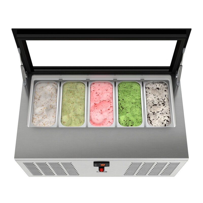 39 in. 5-Pan Countertop Ice Cream Display Freezer with Glass Top in Stainless-Steel KMCGD5P, product image 2 of 13