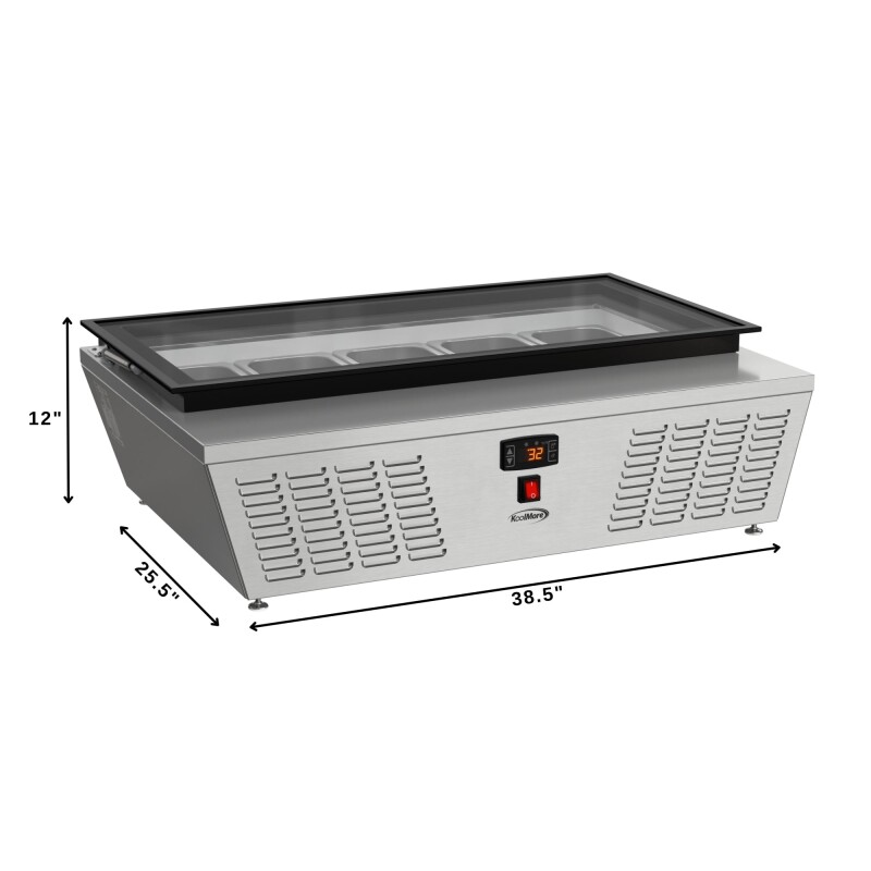 39 in. 5-Pan Countertop Ice Cream Display Freezer with Glass Top in Stainless-Steel KMCGD5P, product image 3 of 13